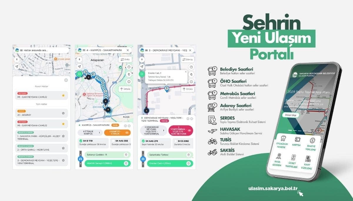 Şehir, yeni ulaşım portalı ile ulaşım saatleri ve güzergâhlar.