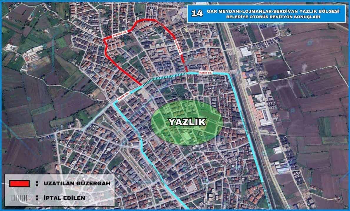 Sakarya'da 14 Numaralı Yazlık Otobüs Hattı Plevne Caddesi'ne Kadar Uzatıldı ve Güzergahı Revize Edildi